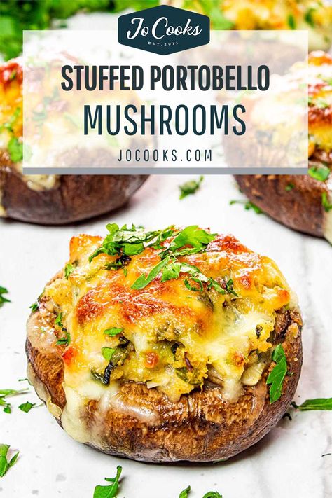 These Stuffed Portobello Mushrooms are stuffed with veggies and cheese, making for a great appetizer that's perfect for all occasions. #stuffedmushrooms #portobello #mushrooms #recipe Portabella Mushrooms Recipes, Stuffed Portobello Mushrooms, Portobello Mushroom Recipes, Stuffed Portobello, Mushroom Recipe, Stuffed Mushroom, Stuffed Portabella Mushrooms, Grilled Mushrooms, Salad Pasta