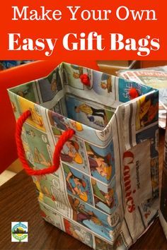 Make Your Own Gift Bags, Diy Gift Bag, Homemade Gift Bags, How To Make A Gift Bag, Newspaper Gift, Gift Bags Diy, Creative Gift Wrapping, Cadeau Diy, Old Magazines