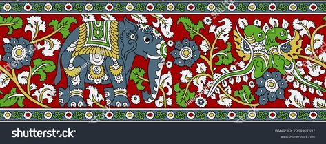 Kalamkari Images, Stock Photos & Vectors | Shutterstock Kalamkari Border, Kalamkari Designs, Dynamic Rugs, Kalamkari Painting, Ajrakh Prints, Floral Border Design, Border Embroidery Designs, Border Embroidery, Digital Borders Design