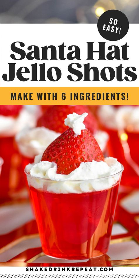 ‘Tis the season for festive Christmas-themed everything, including these Santa Hat Jello Shots. Made with vanilla vodka, strawberry jello, fresh strawberries, and whipped cream, the result is a boozy and festive jello shot that even Santa himself would approve of. Santa Jello Shots, Jello Shots Christmas, Strawberry Jello Shots, Strawberry Santa Hats, Jello Shots Vodka, Christmas Jello, Jello Pudding Shots, Christmas Jello Shots, Strawberry Santas