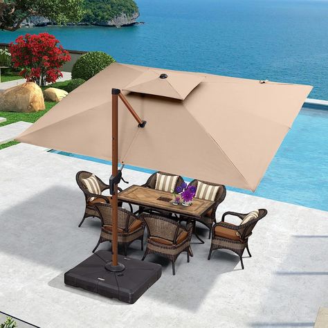 Rectangle Patio, Umbrella Outdoor, Cantilever Patio Umbrella, Umbrella Lights, Offset Umbrella, Garden Umbrella, Canopy Design, Cantilever Umbrella, Wood Pattern