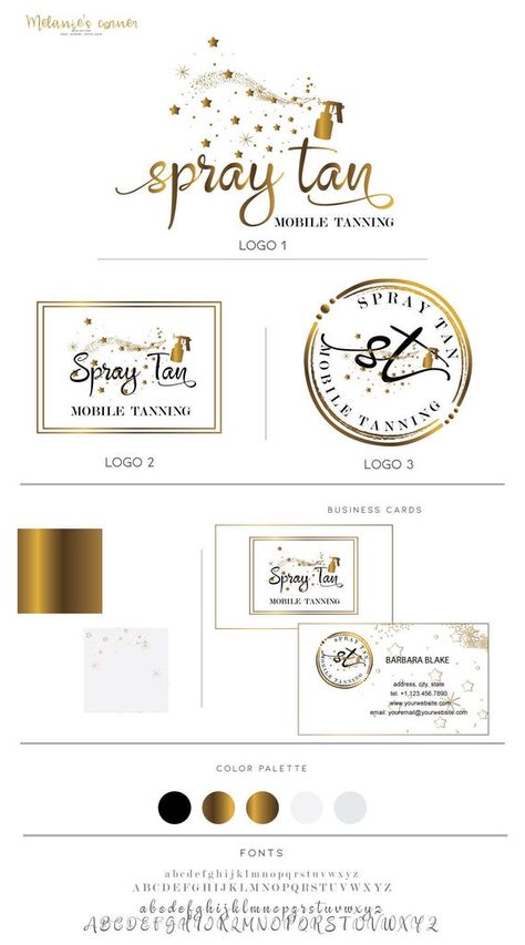 Mobile Tanning Logo, Spray gun logo 233 Spray Tan Logo, Spray Tan Business Cards, Logo Design Gold, Mobile Tanning, Spray Tan Salons, Cleaning Service Logo, Spray Tan Business, Mobile Spray Tanning, Premade Branding Kit