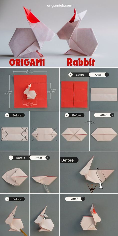 Rabbit has always been a popular project in the origami world, and today we are making a super cute and easy origami rabbit. This easy origami rabbit is perfect for beginners and can stimulate the imagination and exercise the hands-on ability of children. All you need is a square piece of paper. Whether you want to use it as a decoration, a gift for a friend, or just a fun activity, it will surely bring you joy. Easy Origami Step By Step Simple, Square Origami, Origami Bunny, Origami Ideas Easy, Origami Animals Easy, Elephant Origami Easy, How To Make Paper Rabbit, Origami With Square Paper, Rabbit Paper Craft