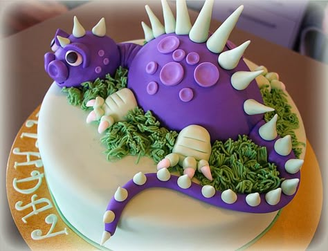 Purple Dinosaur Cake by Cute Sweet Thing, via Flickr Dino Cakes, Dinosaur Cakes, Dragon Cakes, Dinosaur Party Ideas, Dino Cake, Dragon Cake, Dinosaur Birthday Cakes, Chocolate Mud Cake, Cakes Decorated