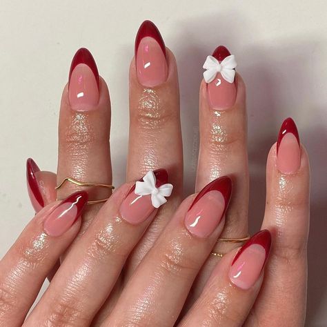 cherry red + bow szn 🎀♥️ | Instagram Her Nails, Nail Swag, Fall Nail Art, Girls Nails, Stick On Nails, Heart Nails, Fall Nail, Fall Nail Designs, Valentine's Day Nails