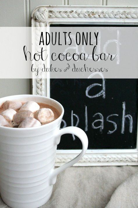 adults only hot cocoa bar Office Xmas Party, Hot Chocolate Bar, Infused Water Recipes, Easy Drink Recipes, Christmas Hot Chocolate, Delicious Drink Recipes, Chocolate Mugs, Boozy Drinks, Hot Coco