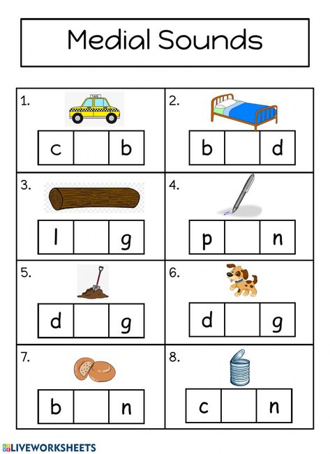 Medial Sounds Activities, Middle Sounds Worksheet, Medial Sounds, Kindergarten Pictures, Phonics Cvc, Cvc Worksheets, Middle Sounds, Cvc Words Worksheets, Miss Kindergarten