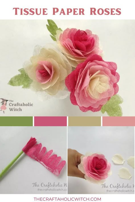 How to Make Beautiful Tissue Paper Roses Tissue Paper Roses, Paper Flowers Roses, Paper Roses Diy, Paper Rose Template, Paper Flowers Diy Easy, Tissue Paper Flowers Diy, Paper Dahlia, Easy Paper Flowers, Diy Projects For Beginners