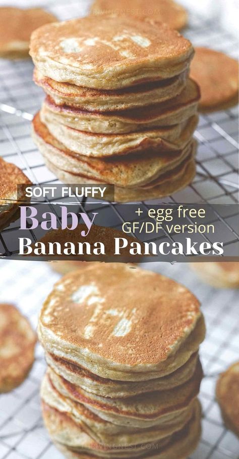 baby banana pancakes Baby Banana Pancakes, Egg Free Pancake Recipe, Gluten Free Dairy Free Pancakes, Banana Pancakes For Baby, Eggless Banana Pancakes, Pancakes For Baby, Avocado Pancakes, Banana Egg Pancakes, Dairy Free Baby