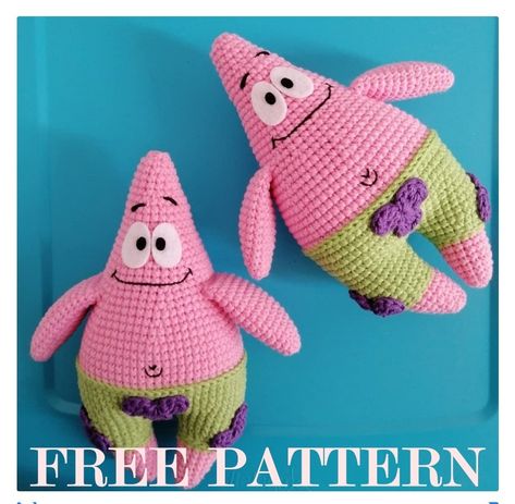 10+ Cartoon Characters Amigurumi Free Pattern - En.amigurumitariflerim.com Crochet Patrick Star, Panda Hat, Crochet Leg Warmers, Crochet Bear Patterns, Crochet Disney, Crochet Animals Free Patterns, Patrick Star, Crochet Bear, Stuffed Toys