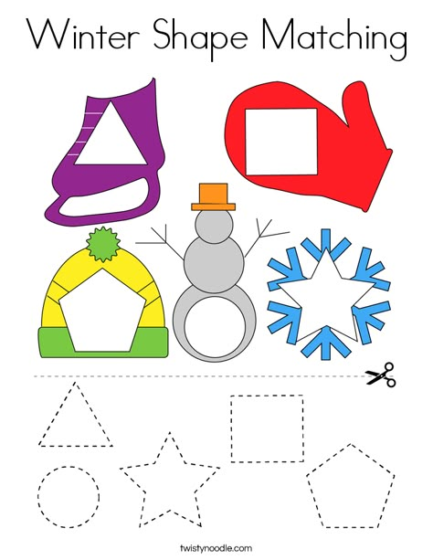 Winter Shape Matching Coloring Page - Twisty Noodle Winter Clothes Lesson Plans For Toddlers, Snowman Shape Matching, Winter Math Activities For Toddlers, Montessori Winter Activities, Small Group Activities Preschool, Learning Colors Activities, Color Activities For Toddlers, Math Activities For Toddlers, Winter Activities For Toddlers