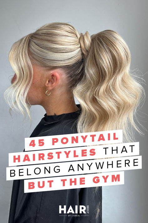 Discover versatile styling options for ponytails. Here are 45 elevated ponytail hairstyles that can effortlessly transition from casual to chic. Voluminous Hair Ponytail, Classy High Ponytail Hairstyles, Crimped Hair Ponytail, Blown Out Ponytail, How To Do A Fancy Ponytail, Hair In Ponytail Ideas, Elevated Ponytail Hairstyles, Dressed Up Ponytail, Low Side Ponytail Hairstyles