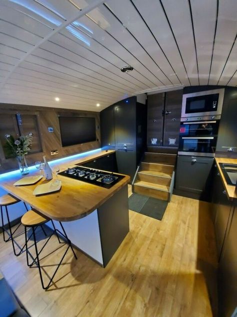 Photo 1 for New 60.12 Widebeam Boat .stunning New Build Widebeam Boat, Bedroom With Double Bed, Barge Interior, Barge Boat, School Bus Tiny House, Boat Interior Design, Boat House Interior, Boat Interiors, Glass Sink