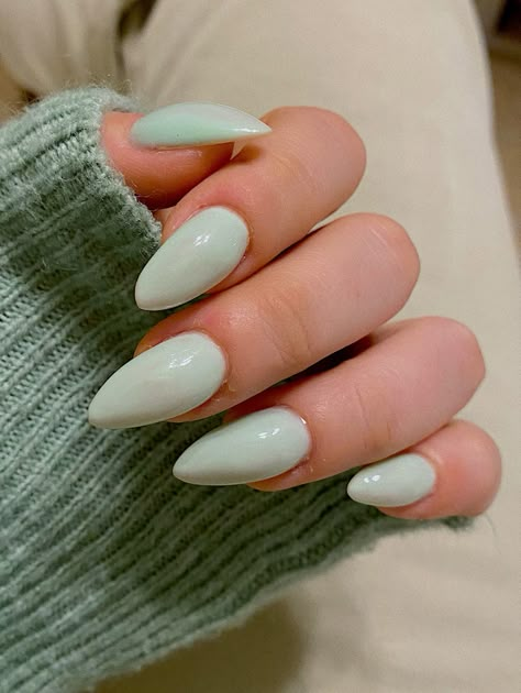 Pastel Olive Green Nails, Green Almond Dip Nails, Pale Mint Green Nails, Light Olive Nails, Pista Green Nails, Light Mint Nails, Light Green Dip Nails, Green Light Nails, Light Sage Nails