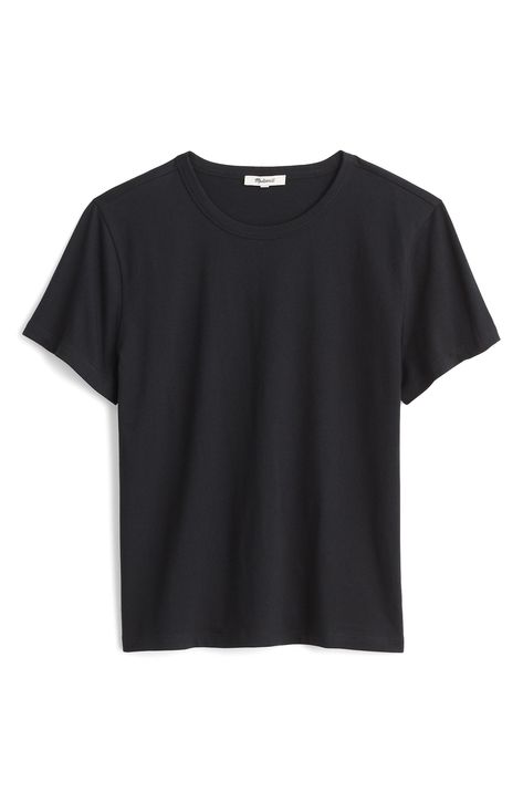 Crafted of 100% cotton jersey, this crewneck T-shirt was designed with a true classic fit. So easy and absolutely essential. 23 1/2" length Crewneck Short sleeves 100% cotton Machine wash, tumble dry Imported Black Tee Shirt, Black Shirts Women, Thrift Shop, Thrift Shopping, Capsule Collection, Fall Wardrobe, Black Skirt, Black T Shirt, Jet Black