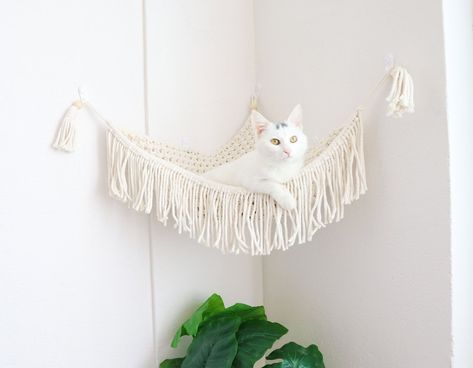 Cat Hammock Crochet, Corner Hammock, Macrame Cat Hammock, Hanging House, Swing Bed, Cat Wall Furniture, Wall Corner, House Cat, Cat Hammock