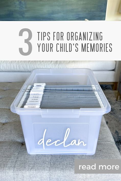 Looking to get your child's memories organized? We can help! Click here to read 3 things you can do today to get your children's memories organized! Memory Organization, File Boxes, Professional Organizers, Kids Memories, Tips For Organizing, Organization Kids, School Events, Kid Spaces, Memory Box