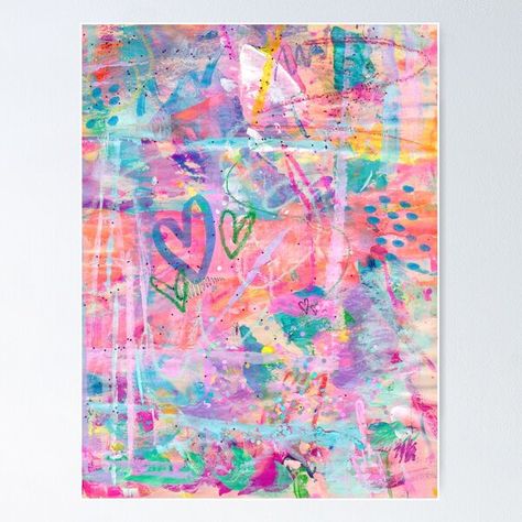 "Girly Graffiti with Hearts and Doodles" Poster for Sale by daydreameralley | Redbubble Girly Graffiti, Pop Art Heart, Fun Abstract Art, Doodle Canvas, Colorful Living Room, Cute Diy Room Decor, Ink And Watercolor, Abstract Art Inspiration, Art Heart