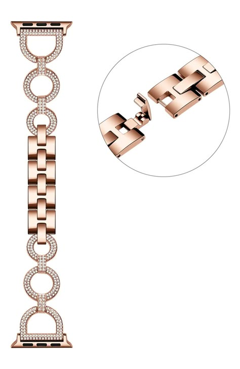 Sparkling crystals add unmistakable elegance to this goldtone bracelet watchband. To resize, remove tool-free stainless-steel links by lifting clasps for sizing. Apple Watch not included Compatible with Series 1–7 Apple Watch and Apple Watch SE Clasp closure Rose gold IP stainless steel, crystal Imported Apple Watch Se, High Jewelry Ring, Rose Gold Watches Women, Gold Mangalsutra Designs, Pearl Jewels, Gold Watches Women, Jewelry Design Drawing, Jewelry Drawing, Rose Gold Watches