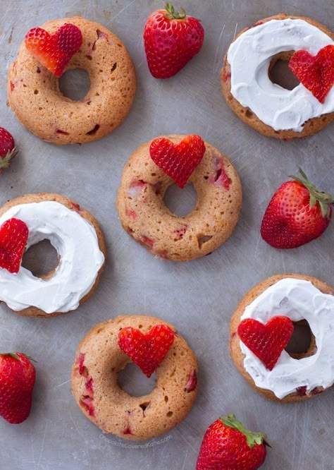 Strawberry Donuts Recipe, Toddler Breakfast Ideas, Healthy Frosting, Chocolate Covered Katie, Toddler Breakfast, Strawberry Donuts, Vegan Baked, Healthy Strawberry, Vegan Milk