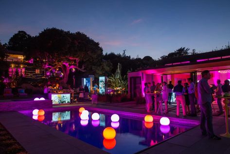 80's Themed 50th Birthday Party - Tiburon, CA | The Vendry Glow Pool Party, 80s Summer Camp, Floating Pool Decorations, Glow Pool Parties, 80s Birthday Party, Pool Decorations, Quince Party, 80s Birthday, 80s Summer