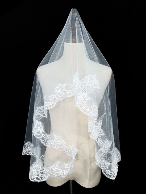 White    Polyester   Embellished   Weddings & Events Wedding Veil Lace, Veils Wedding, Wedding Dress Suit, Veiled Woman, Veil Lace, Hair Boutique, Wedding Veils Lace, Bridal Veils, Braid Designs