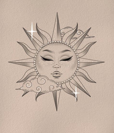 Mandala Sun Tattoo, Tattoo Sun And Moon, Celestial Tattoos, Mandala Sun, Tattoo Sun, Moon Sun Tattoo, Celestial Tattoo, Sun Tattoo Designs, Moon Drawings