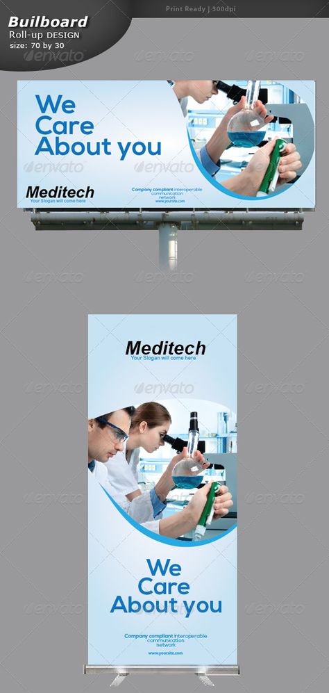 Medical Billboard and Rollup Banner — Vector EPS #lab billboard #experiment billboard • Available here → https://graphicriver.net/item/medical-billboard-and-rollup-banner/5329083?ref=pxcr Medical Billboard Design Ideas, Healthcare Billboard Design, Medical Banner Design, Din Font, Banner Signage, Healthcare Advertising, Healthcare Ads, Rollup Banner Design, Roll Banner