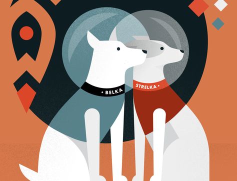 Belka And Strelka, Space Dogs, Logo Challenge, Space Dog, Smashing Pumpkins, Dog Poster, Dog Illustration, Dog Drawing, Stamp Design