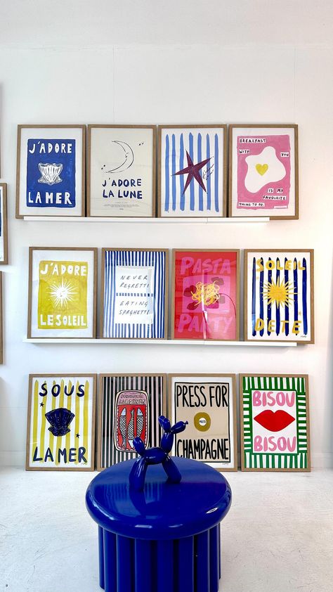 Nephthys Foster | Studio frames in the sunshine 🌞💋☁️ which one is your favourite? 🍓 #colourfulartwork #colourfulhome #colourfulhomestyle… | Instagram Paint Gallery Wall, Studio Inspiration, Paint Aesthetic, Bright Color Decor, Apartment Art, Gouache Illustrations, Gouache Art, Literature Art, Art Print