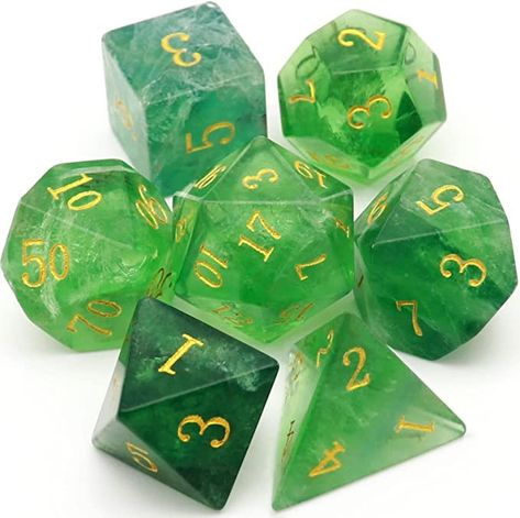 7PCS Handmade Real Green Fluorite Gemstone Dice with premium wood dice case. The dice case is dual use with removable compartment and soft liner to protect the dice from cracking in shipping. Great dragon gift for RPG players and DM masters for board games. The dice are made with pretty natural fluorite stone and each die is unique. Green Dnd Dice, Sketchbook Cutouts, Green Dice, Dungeons And Dragons Gifts, Wood Dice, Fluorite Gemstone, Real Green, Fluorite Stone, Dragons Gift