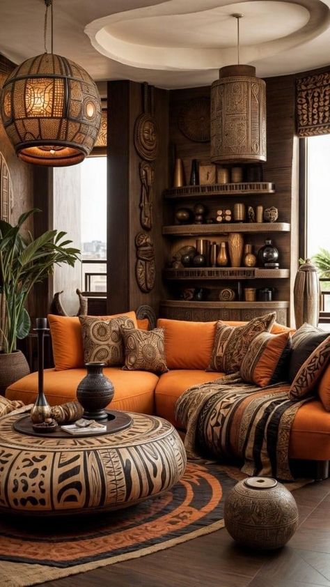 African Decor Bedroom, Afrohemian Decor, African Living Rooms, African Decor Living Room, Modern African Decor, African Room, African Interiors, Afrocentric Decor, African Interior Design