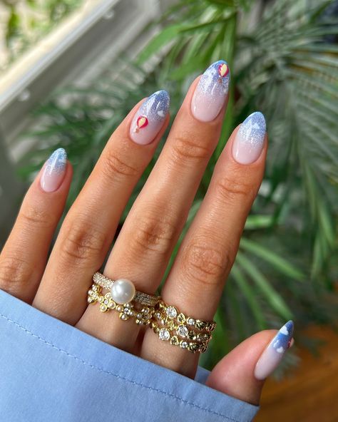 Hot Air Balloon Nail Designs, Hot Air Balloon Nail Art, Hot Air Balloon Nails, Balloon Nails, Uñas Ideas, Nailinspo Nailart, Cat Eye Nails, Hot Air Balloons, Air Balloons