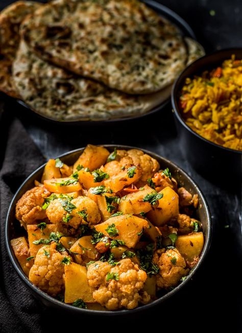 Easy Aloo Gobi - This Punjabi curry is a vegan and gluten-free dish that is an eternal favorite at all Indian restaurants across the globe. Learn how to make this popular cauliflower and potato curry in less than 30 minutes using Instant Pot or over Stove-top. #instantpot #authentic #healthy Gobi Recipe Indian Foods, Cauliflower And Potato Curry, Gobhi Recipe, Aloo Gobi Recipe, Gobi Masala, Mix Veg Recipe, Gobi Recipe, Cauliflower And Potato, Gobi Recipes