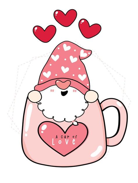 Homemade Lollipops, Valentine Drawing, Valentine Cartoon, Pink Gnome, Gnome Valentine, San Valentine, Valentines Illustration, Inspirational Rocks, Valentine Gnome