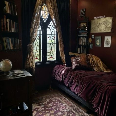 Gothic Style Apartment, Gothic House Bedroom, Whimsical Gothic Decor Victorian, Witchy Goth Bedroom, Whimsical Goth Room, Victorian Goth Bedroom, Goth Dorm Room, Gothic Home Design, Victorian Gothic Room