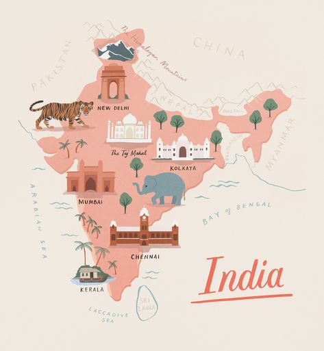 India Map Illustration Art, Asia Map Illustration, India Map Illustration, Map Art Illustration, India Pic, Indian Map, India Illustration, Wallpaper Business, Art Content