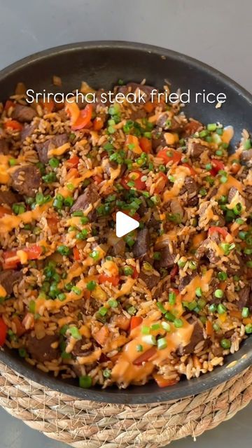 Petya Marinova on Instagram: "Sriracha steak fried rice 

Ingredients (serves 3 ) 
454g rump steak or any other steak, fat removed and cubed
390g cold or day old rice, this was from 130g dried long grain easy cook rice
1 medium egg
1 sweet red pepper, diced
1 brown onion, diced
2 small carrots, peeled and diced
60g frozen peas
3 spring onions, finely sliced
2 garlic cloves, grated or minced
3 ½ tbsp sriracha
2 ½ tbsp soy sauce
1 tbsp Worcestershire sauce
1 ½ tsp Chinese five spice
 salt and pepper, to taste 
1 ½ tbsp oil for cooking

*sriracha mayo
1 ½ tbsp lighter mayonnaise
1 ½ tbsp sriracha

Method
1. In a small bowl combine, soy sauce, sriracha, Worcestershire sauce, Chinese five spice, pepper, salt and garlic. Add cubed steak to a large bowl, add 2 ½ tbsp of the sauce and save the oth Steak Fried Rice, Fried Rice Ingredients, Chinese Five Spice, Cubed Steak, Rump Steak, Easy Cook, Cook Rice, Sriracha Mayo, Bite Size Appetizers