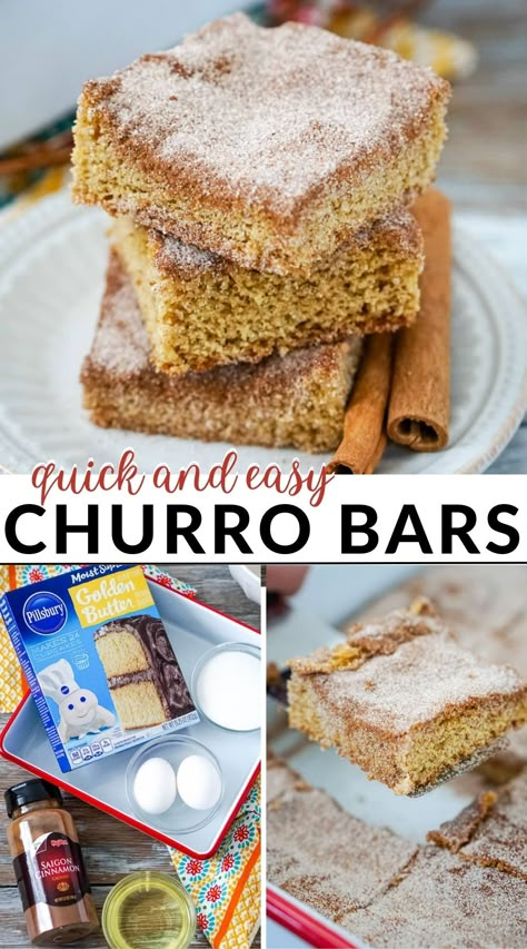 Mexican Treats Desserts, Churro Bars, Mexican Dessert Recipes Easy, Churro Dessert, Churro Cake, Delish Cakes, Recipes Using Cake Mix, Easy To Make Cookies, Mexican Night