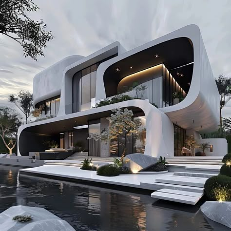 Futuristic House Design Exterior, Luxury House Elevation, Futuristic Exterior, Futuristic House Design, Linkedin Design, Building Elevations, Mansion Interior Design, Modern Luxury House, Futuristic House