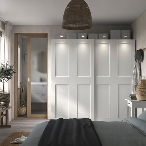 PAX / GRIMO Wardrobe combination, white/white, 783/4x26x791/4" - IKEA Ikea Sliding Door, Modern Bedroom Wardrobe, Two Panel Doors, Armoire Pax, Ikea Closet, Ikea Pax Wardrobe, White Wardrobe, Sliding Wardrobe Doors, Pax Wardrobe