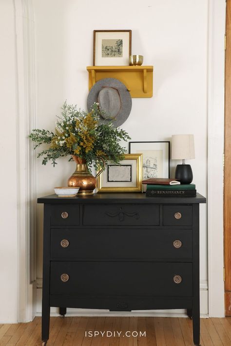 Thrifted Furniture, Chalk Paint Dresser, Paint Dresser, I Spy Diy, Black Chalk Paint, Rust Oleum, Home Decoration Ideas, Painted Dresser, Milk Paint