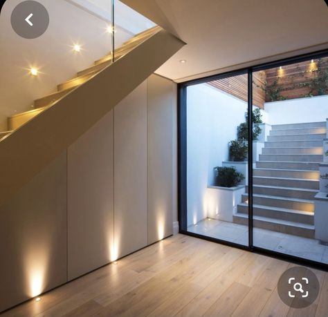 Lightwell Basement, Basement Lightwell, Uplighting Interior, Minimalist Basement, Remodel Townhouse, Basement Extension, Stairs To Basement, Townhouse Basement, Basement Window Well