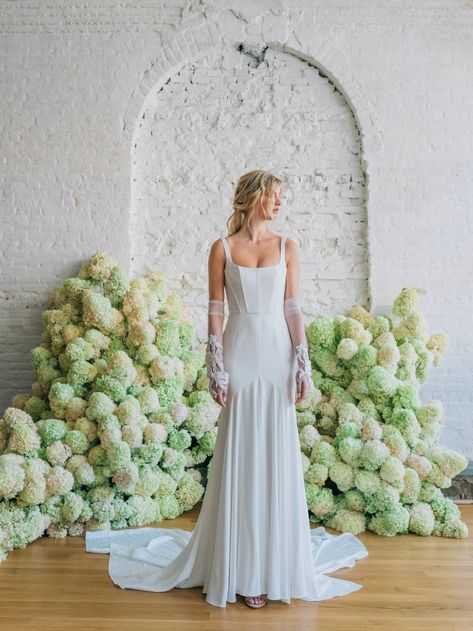 Flora Obscura — Carol Hannah Square Neck Wedding Gown, Wedding After Party Dress, Carol Hannah Bridal, After Party Dress, Chic Wedding Gown, Carol Hannah, Wedding After Party, Destination Wedding Dress, Beaded Tulle