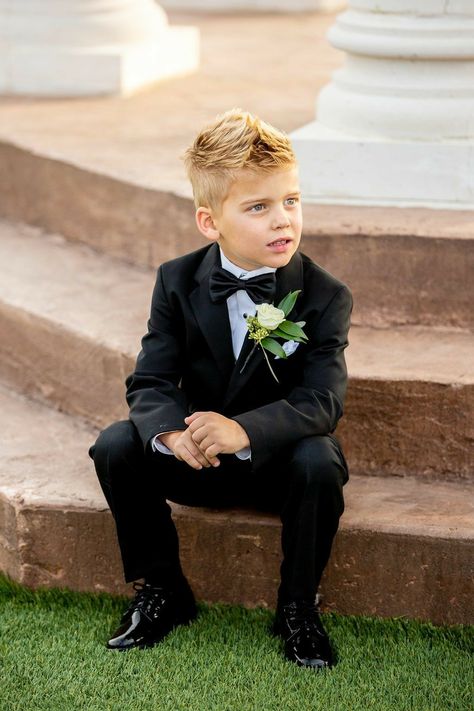 Ring Bearer Outfit Black Tie, Ring Bearer Tuxedo Black, Ring Bearer Suit Black, Ring Bearer Black Suit, Black And White Ring Bearer Outfit, Gothic Ring Bearer Outfit, Ringer Bearer Outfit, Older Ring Bearer Outfit, All Black Ring Bearer Outfit