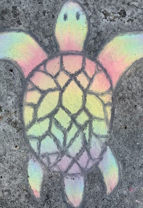 this is a rainbow turtle drawn with chalk Chalk Rainbow Drawing, Chalk Turtle, Liquid Chalk Art, Rainbow Turtle, Chalk Pictures, Fun Chalk Art, Turtle Stuff, Chalk Ideas, Circuit Crafts