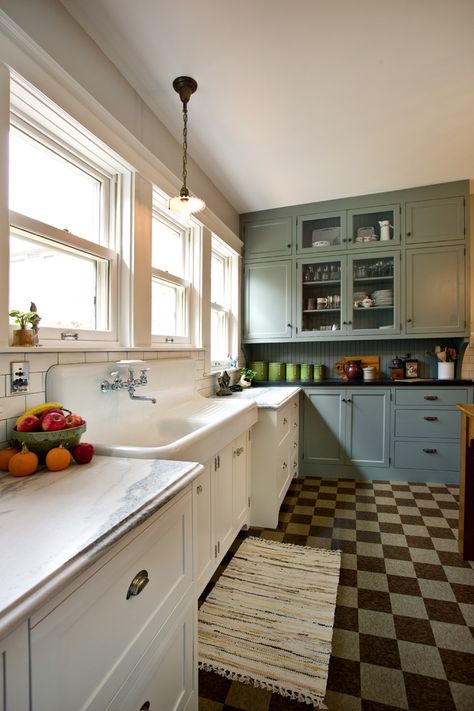 Modern Kitchen with 1920s look - Traditional - Kitchen - Minneapolis - by Apex Construction Management 1920 Kitchen Design, 1920’s Kitchen, 1920s Kitchen Remodel, Heidi Caillier Design, 1910 Kitchen, 1920 Kitchen, Sage Green Cabinets, Terra Cotta Floor Tile, 1920s Kitchen