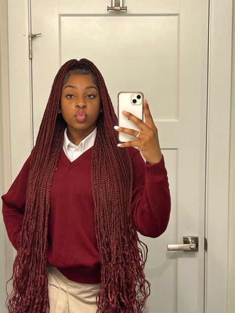 Goddess Braids Medium Size, Burgundy Goddess Braids, Goddess Braids Medium, Braids Medium Size, Grade Hairstyles, Hairstyles For School Boy, Homecoming 2023, Braids Medium, Hairstyles Protective