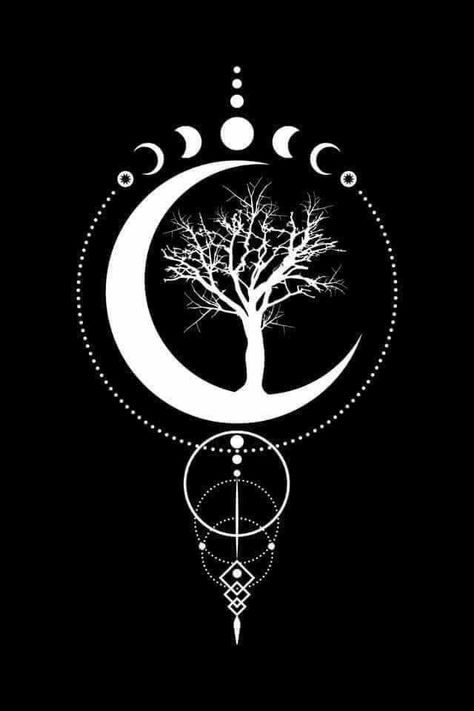 Tree Of Life Moon Phases Tattoo, Moon Phases Silhouette, Wiccan Symbols Art, Geometric Moon Phases Tattoo, Mystic Tatoos, Lunar Symbols, Boho Symbols, Triple Moon Tattoo, Goddess Of Life