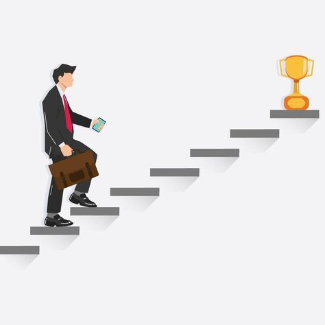 Vector businessman step up the ladder. Success growth progress, personal development concept illustration Success Cartoon Images, Success Steps Images, Personal Growth Illustration, Ladder Illustration, Success Images, Doddle Art, Motivational Quote Posters, Steps To Success, Concept Illustration